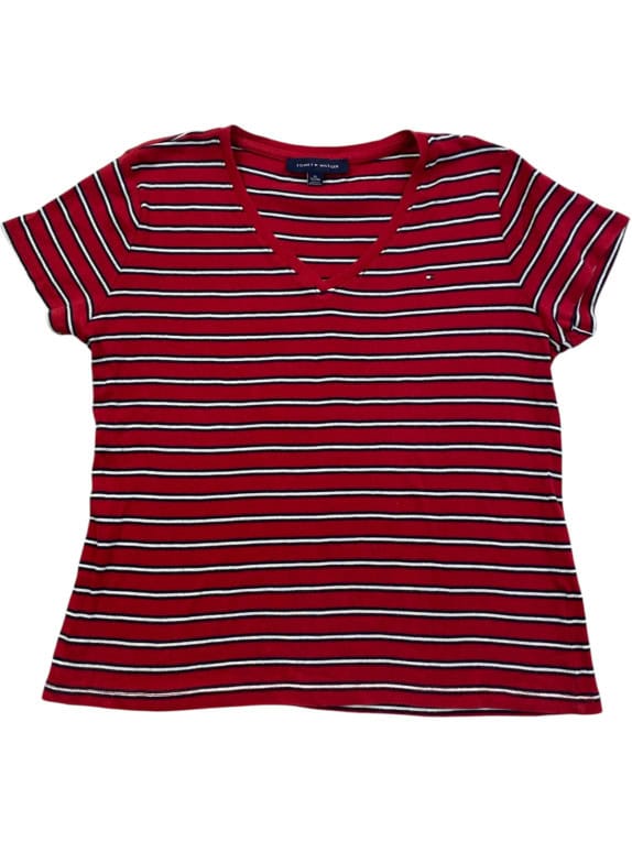 TOMMY HILFIGER T SHIRT STRIPED RED WOMENS PRE OWNED M