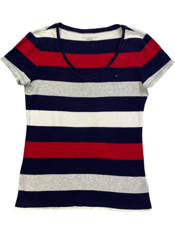 TOMMY HILFIGER T SHIRT ΡΙΓΕ NAVY ΚΟΚΚΙΝΟ ΓΥΝΑΙΚΕΙΟ PRE OWNED L