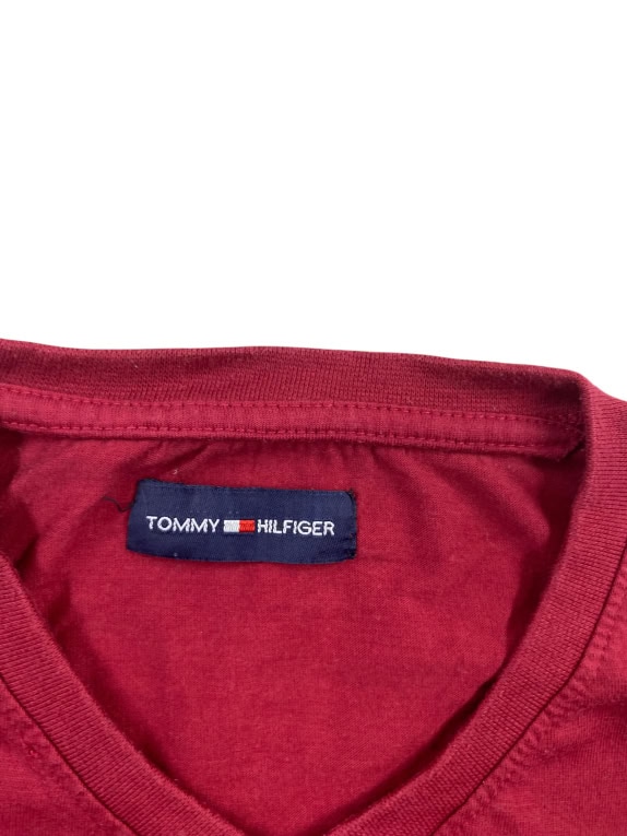 TOMMY HILFIGER T-Shirt V-Neck Logo Μπορντό Ανδρικό M