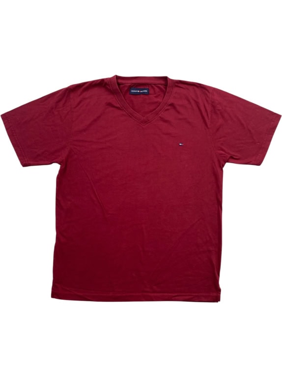 TOMMY HILFIGER T-Shirt V-Neck Logo Μπορντό Ανδρικό M