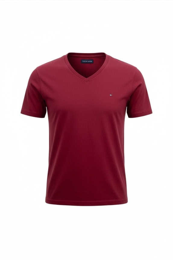 TOMMY HILFIGER T-Shirt V-Neck Logo Μπορντό Ανδρικό M