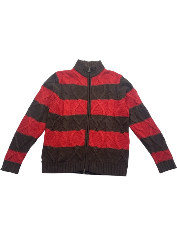 TOMMY HILFIGER ΖΑΚΕΤΑ ΠΛΕΚΤΗ VINTAGE ZIP LAMBSWOOL ΡΙΓΕ ΚΟΚΚΙΝΟ/ΚΑΦΕ ΑΝΔΡΙΚΗ L