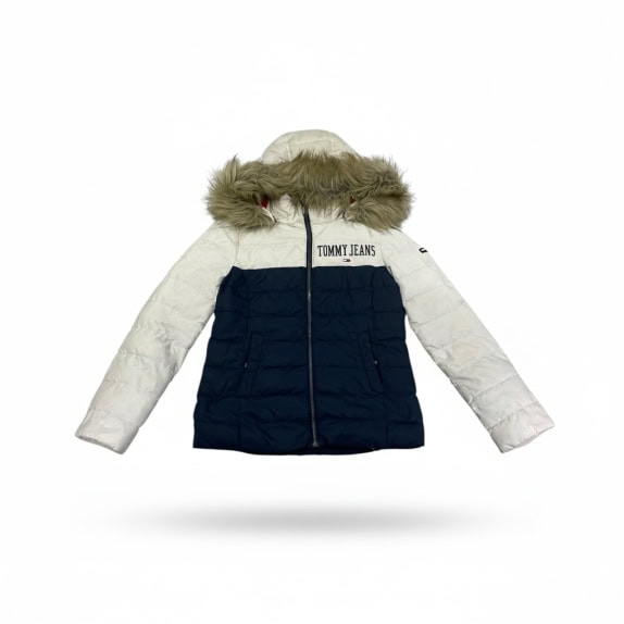TOMMY JEANS ΓΥΝΑΙΚΕΙΟ ΜΠΟΥΦΑΝ ΠΟΥΠΟΥΛΕΝΙΟ ΜΕ ΚΟΥΚΟΥΛΑ ΚΑΙ ΓΟΥΝΑ ΔΙΧΡΩΜΟ ΛΕΥΚΟ-ΜΠΛΕ S