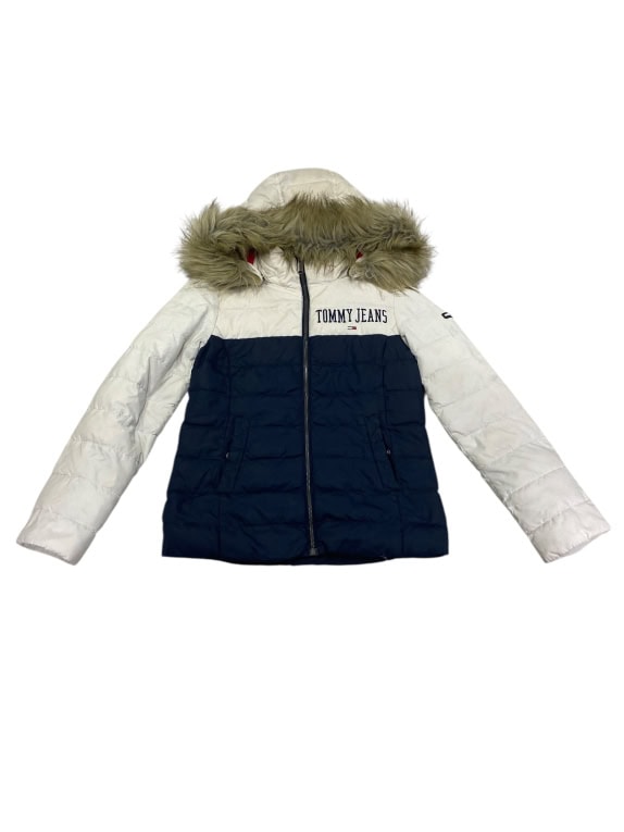 TOMMY JEANS ΓΥΝΑΙΚΕΙΟ ΜΠΟΥΦΑΝ ΠΟΥΠΟΥΛΕΝΙΟ ΜΕ ΚΟΥΚΟΥΛΑ ΚΑΙ ΓΟΥΝΑ ΔΙΧΡΩΜΟ ΛΕΥΚΟ-ΜΠΛΕ S