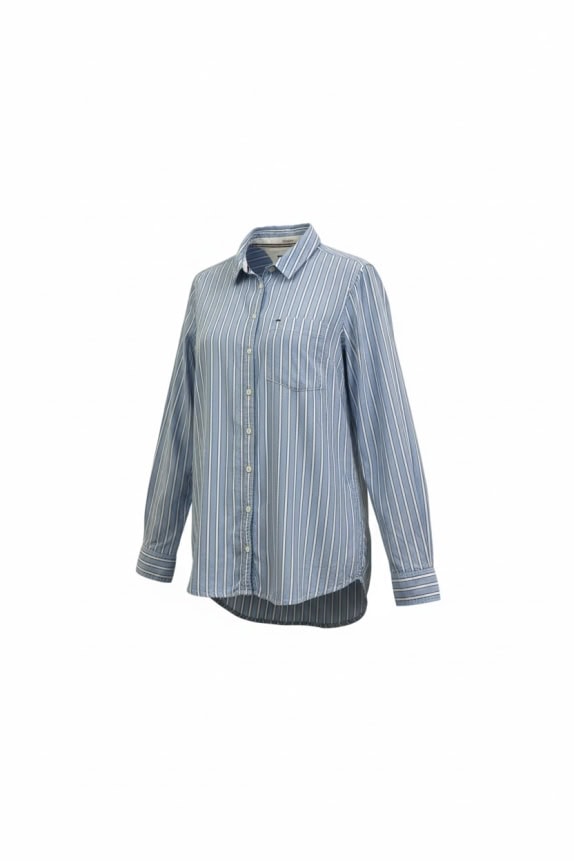 TOMMY JEANS ΓΥΝΑΙΚΕΙΟ ΠΟΥΚΑΜΙΣΟ ΡΙΓΕ CLASSIC FLAG LOGO ΜΠΛΕ/ΛΕΥΚΟ L