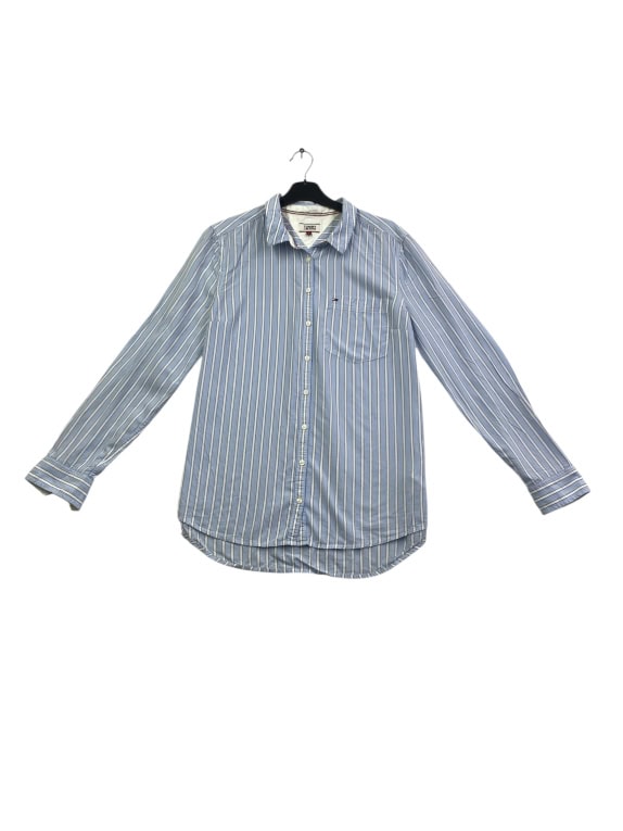 TOMMY JEANS WOMEN'S STRIPED SHIRT CLASSIC FLAG LOGO BLUE/WHITE L