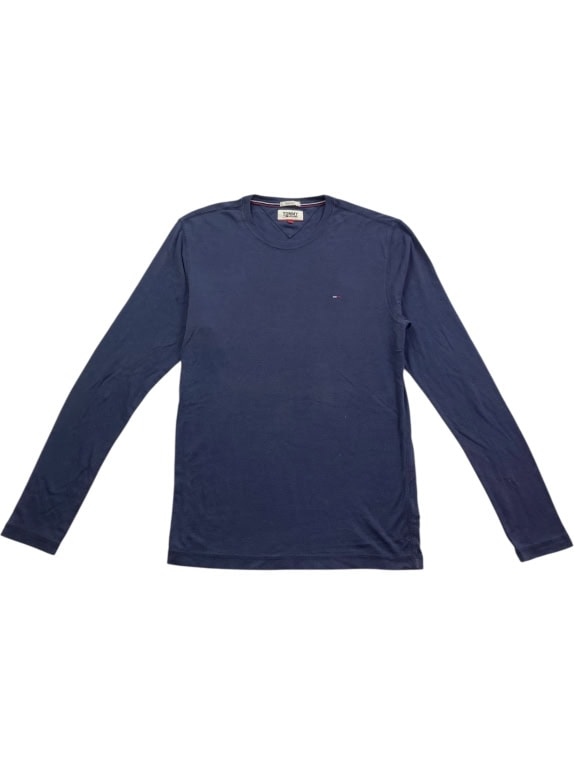 TOMMY JEANS LONG SLEEVE T-SHIRT CASUAL EMBROIDERED LOGO BLUE MEN'S L
