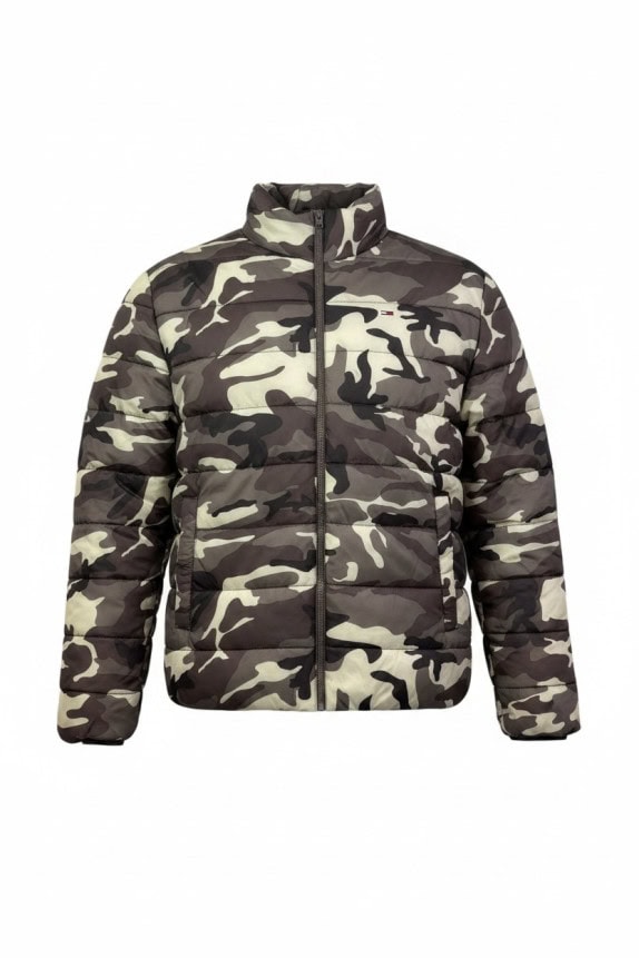 TOMMY JEANS PUFFER JACKET CAMO OLIVE MENS PRE OWNED XL
