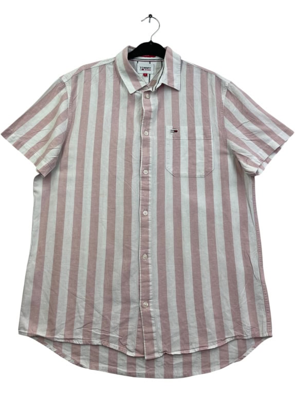 Tommy Jeans Ριγέ Κοντομάνικο Πουκάμισο Ροζ Λευκό Size M