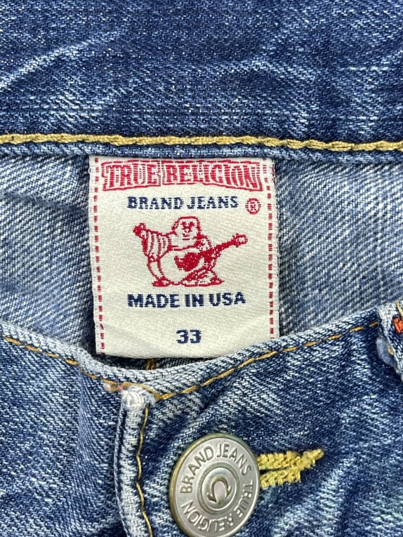 TRUE RELIGION ΤΖΙΝ ΒΕΡΜΟΥΔΑ Y2K EMBROIDERED LOGO ΜΠΛΕ UNISEX L