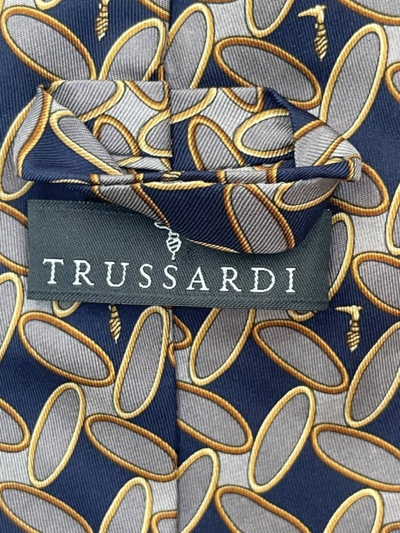 TRUSSARDI ΓΡΑΒΑΤΑ CLASSIC NAVY ΓΚΡΙ ΑΝΤΡΙΚΟ PRE OWNED
