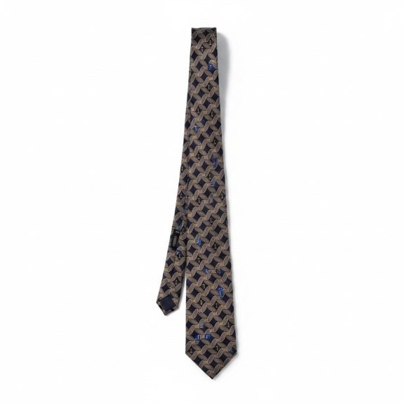 TRUSSARDI TIE CLASSIC NAVY GREY MENS PRE OWNED