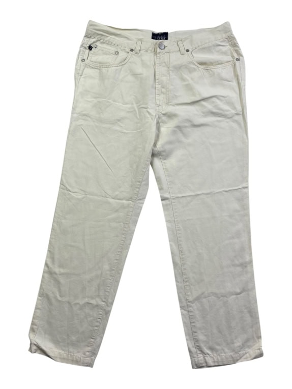 TRUSSARDI JEANS Trousers Denim Canvas Vintage Logo Off-White Men's L