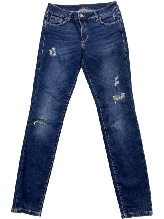 TRUSSARDI JEANS DENIM PANTS DISTRESSED LOGO BLUE WOMEN S