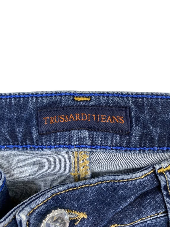TRUSSARDI JEANS DENIM PANTS DISTRESSED LOGO BLUE WOMEN S
