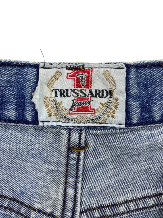 TRUSSARDI JEANS DENIM PANTS VINTAGE METAL LOGO BLUE MENS L