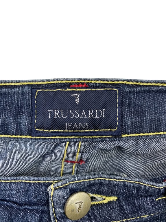 TRUSSARDI JEANS DENIM PANTS VINTAGE EMBROIDERED LOGO BLUE MENS M