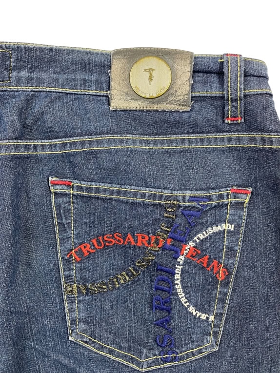 TRUSSARDI JEANS DENIM PANTS VINTAGE EMBROIDERED LOGO BLUE MENS M