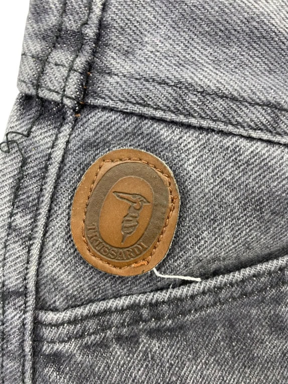 TRUSSARDI JEANS ΠΑΝΤΕΛΟΝΙ VINTAGE ΔΕΡΜΑΤΙΝΟ ΛΟΓΟΤΥΠΟ ΓΚΡΙ ΓΥΝΑΙΚΕΙΟ XS