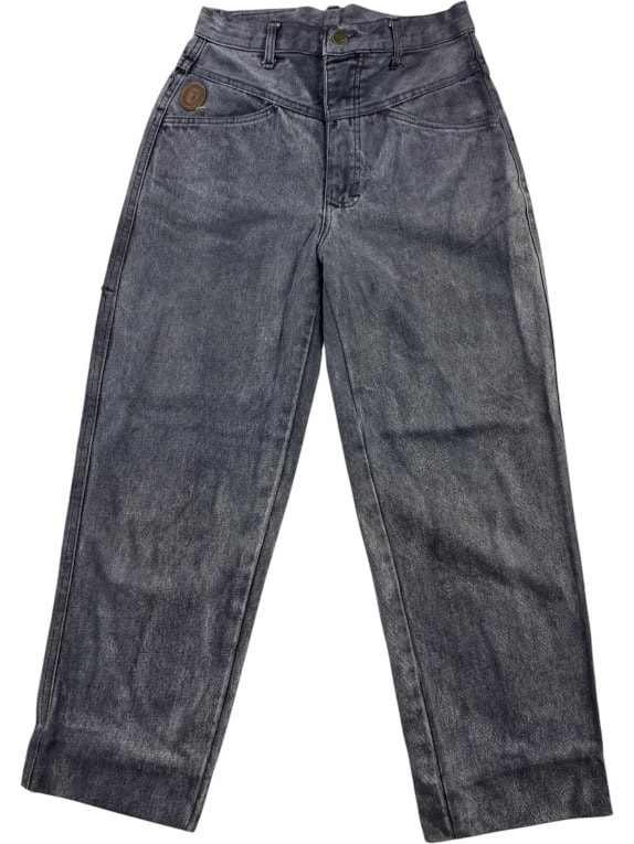 TRUSSARDI JEANS ΠΑΝΤΕΛΟΝΙ VINTAGE ΔΕΡΜΑΤΙΝΟ ΛΟΓΟΤΥΠΟ ΓΚΡΙ ΓΥΝΑΙΚΕΙΟ XS