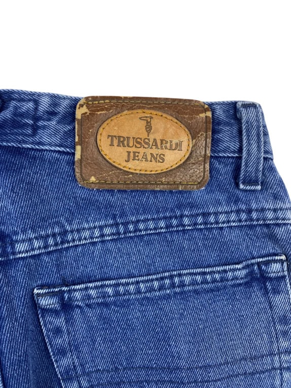 TRUSSARDI JEANS PANTALONI VINTAGE IN PELLE CON LOGO BLU DA DONNA XS