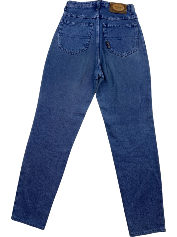 TRUSSARDI JEANS ΠΑΝΤΕΛΟΝΙ VINTAGE ΔΕΡΜΑΤΙΝΟ ΛΟΓΟΤΥΠΟ ΜΠΛΕ ΓΥΝΑΙΚΕΙΟ XS