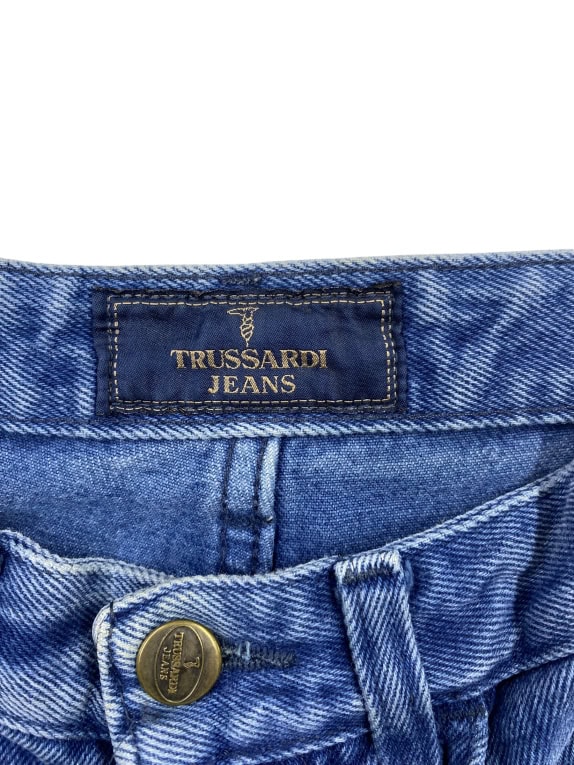 TRUSSARDI JEANS PANTALONI VINTAGE IN PELLE CON LOGO BLU DA DONNA XS