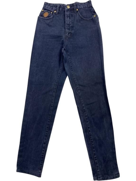 TRUSSARDI JEANS VINTAGE DENIM TROUSERS LOGO BLUE WOMEN XS