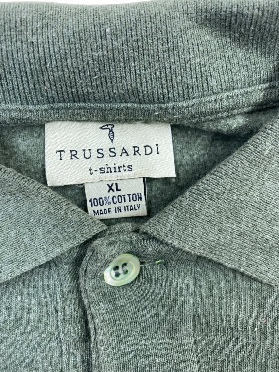 TRUSSARDI LONG SLEEVE POLO SHIRT CASUAL EMBROIDERED LOGO GREEN MENS XL