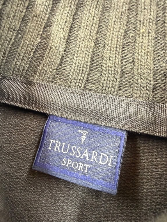 TRUSSARDI SPORT Felpa con zip al collo logo marrone da uomo M