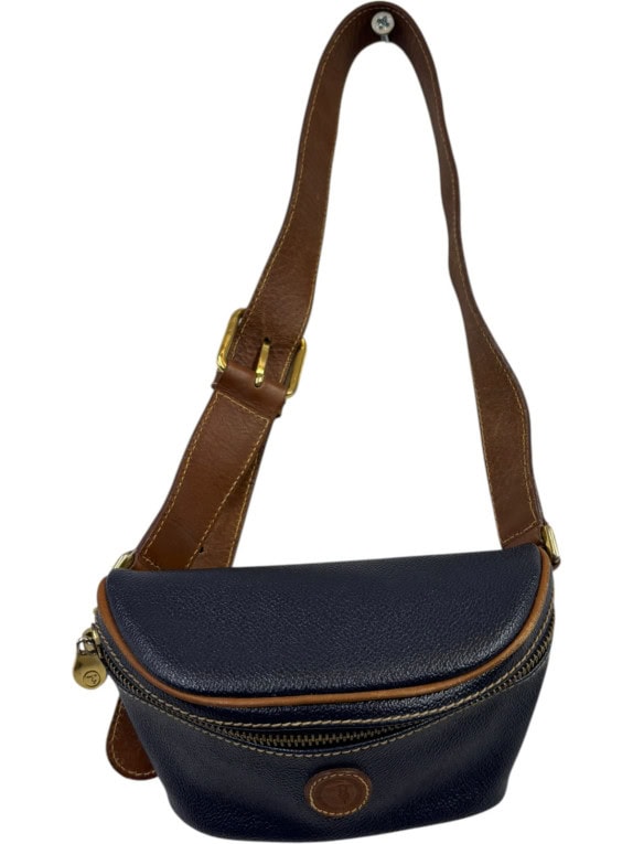 TRUSSARDI BORSA A SPALLA VINTAGE NAVY MARRONE DONNA PRE OWNED