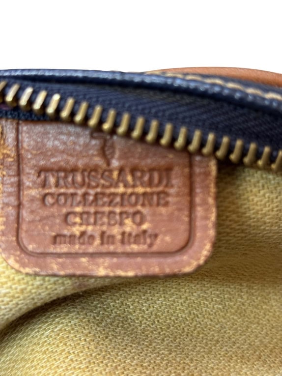 TRUSSARDI BORSA A SPALLA VINTAGE NAVY MARRONE DONNA PRE OWNED