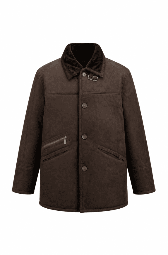 90s SHEARLING ΠΑΛΤΟ SHEARLING ΚΑΦΕ ΑΝΤΡΙΚΟ PRE OWNED L