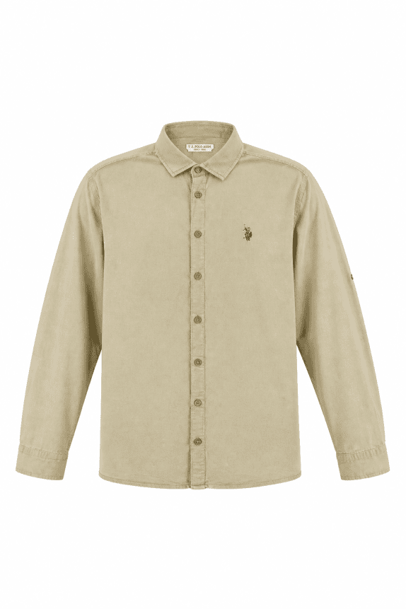 U S POLO ASSN ΠΟΥΚΑΜΙΣΟ ΜΟΝΟΧΡΩΜΟ BEIGE ΑΝΤΡΙΚΟ PRE OWNED L