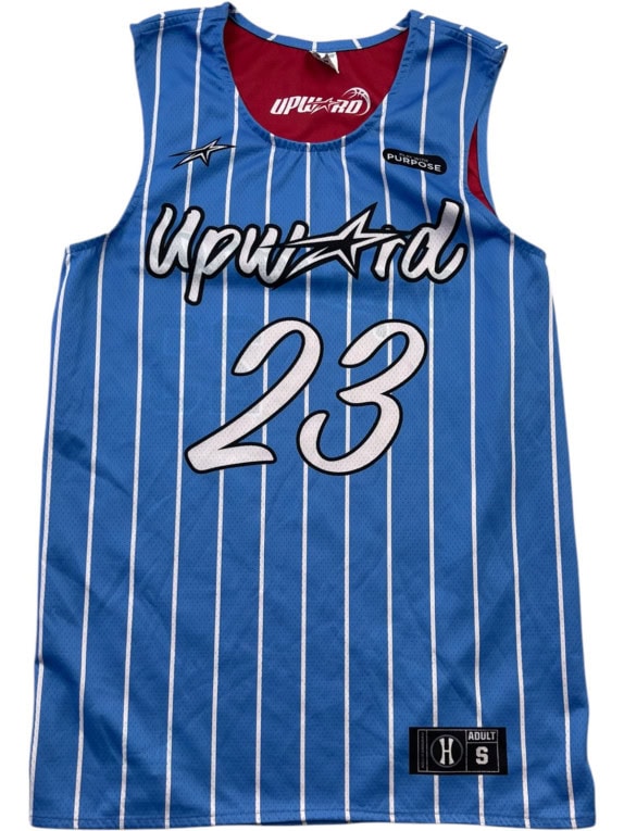 UPWARD BASKETBALL JERSEY STRIPED ATHLETIC BLUE MEN PRE OWNED S