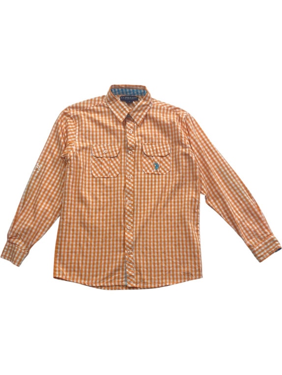 U.S. POLO ASSN. Camicia casual a quadri con logo arancione-bianco da uomo 18