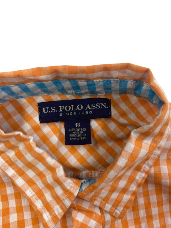 U.S. POLO ASSN. Camicia casual a quadri con logo arancione-bianco da uomo 18