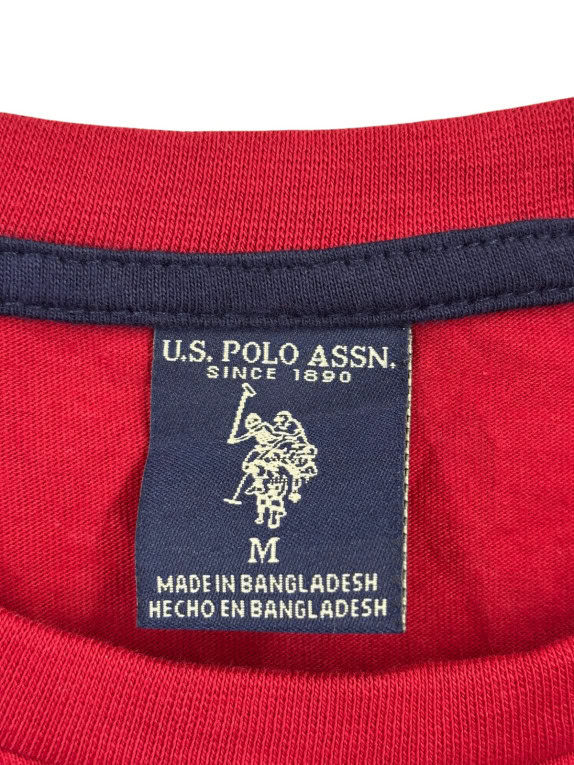 US POLO ASSN LONG SLEEVE T SHIRT MINIMAL RED MEN PRE OWNED M