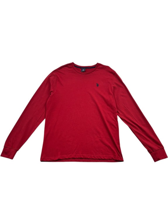 US POLO ASSN LONG SLEEVE T SHIRT MINIMAL RED MEN PRE OWNED M