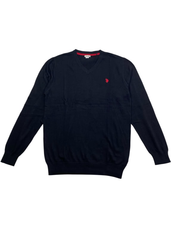 U.S. POLO ASSN. Maglione in maglia con scollo a V blu navy da uomo XL