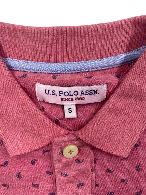 U.S. Polo Assn. Polo Shirt Casual All Over Print Logo Pink Men’s S
