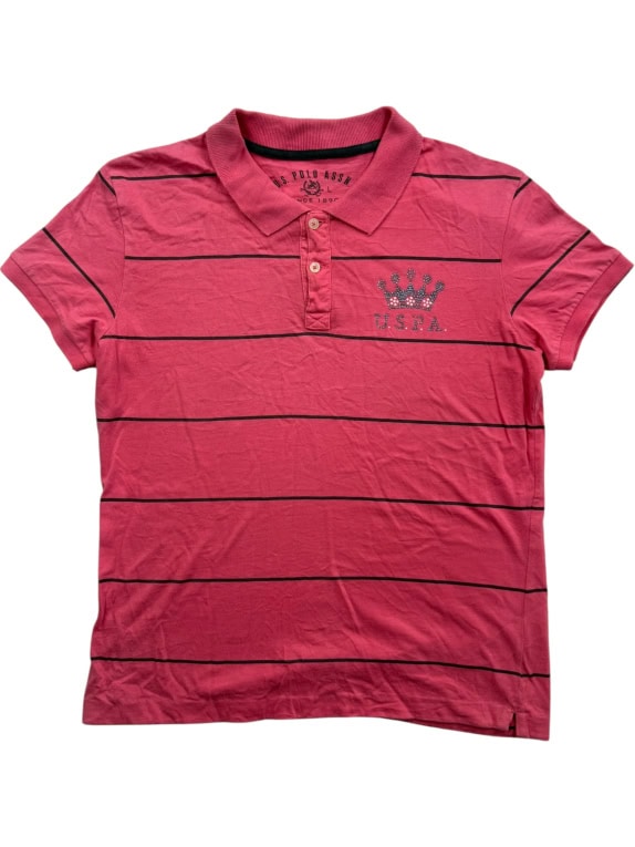 U.S. POLO ASSN. Polo Μπλούζα Casual Ριγέ Λογότυπο Ροζ Ανδρικό L