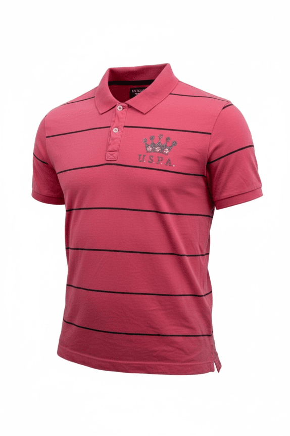 U.S. POLO ASSN. Polo Μπλούζα Casual Ριγέ Λογότυπο Ροζ Ανδρικό L
