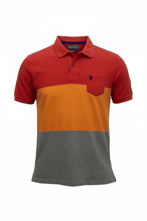 U.S. Polo Assn. Polo T-shirt Colorblock Classic Logo Rosso Arancione Grigio Uomo S