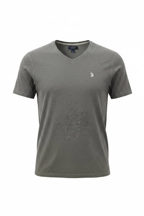 US POLO ASSN V NECK T SHIRT MINIMAL ΓΚΡΙ ΑΝΤΡΙΚΟ PRE OWNED L