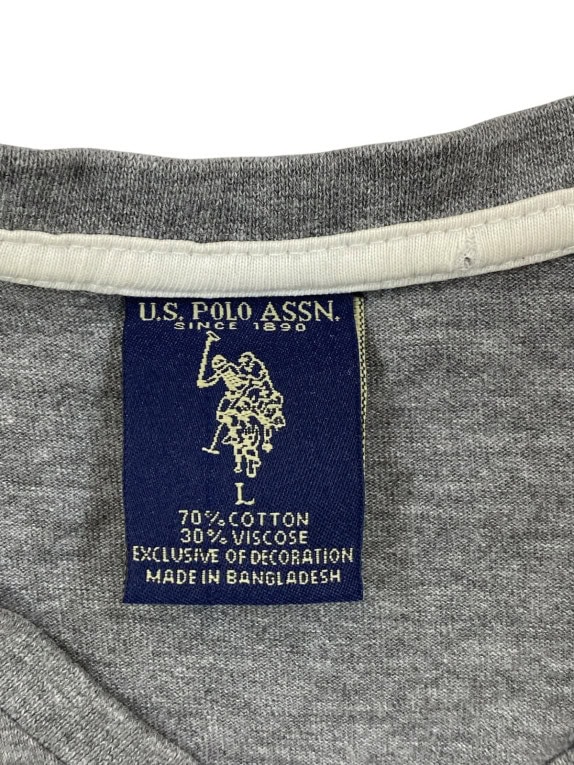 US POLO ASSN V NECK T SHIRT MINIMAL ΓΚΡΙ ΑΝΤΡΙΚΟ PRE OWNED L