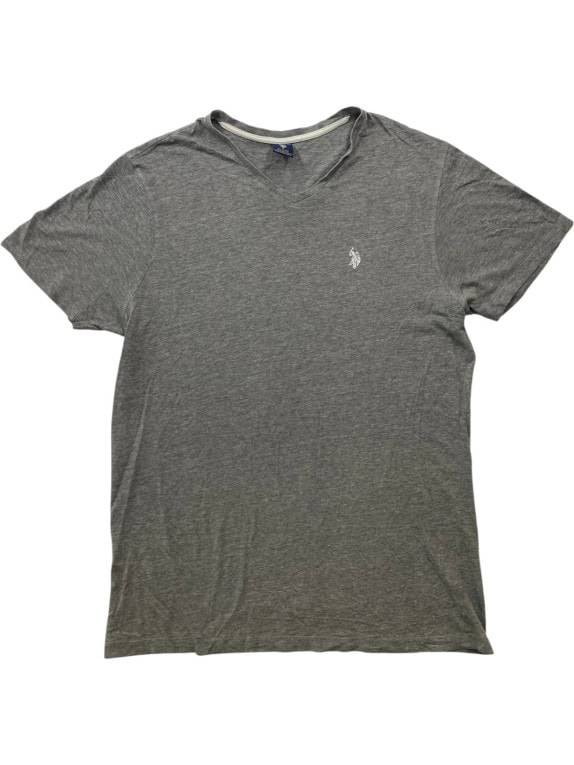 US POLO ASSN V NECK T SHIRT MINIMAL ΓΚΡΙ ΑΝΤΡΙΚΟ PRE OWNED L