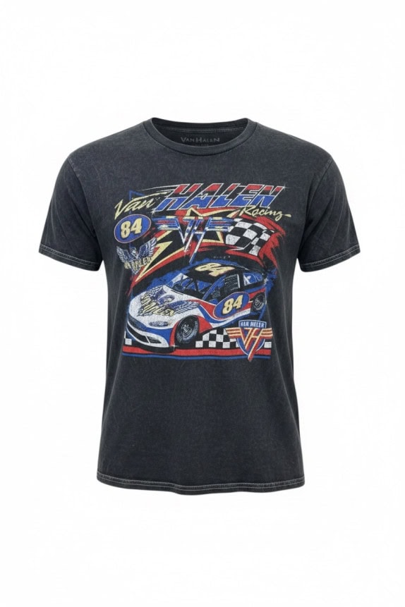 VAN HALEN GRAPHIC TEE RACING FADED BLACK MEN PRE OWNED L