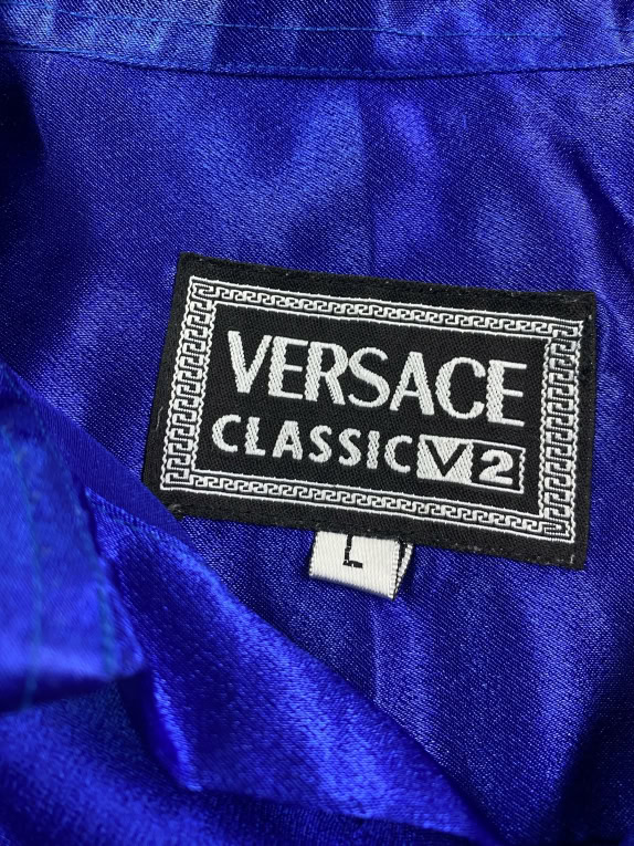 VERSACE CLASSIC V2 VINTAGE SHIRT EMBROIDERED LOGO ROYAL BLUE WOMEN'S L