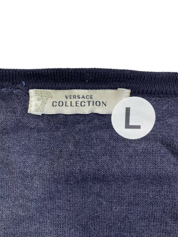 VERSACE COLLECTION Πλεκτό V-Neck Pullover Merino Wool Μπλε Ανδρικό L